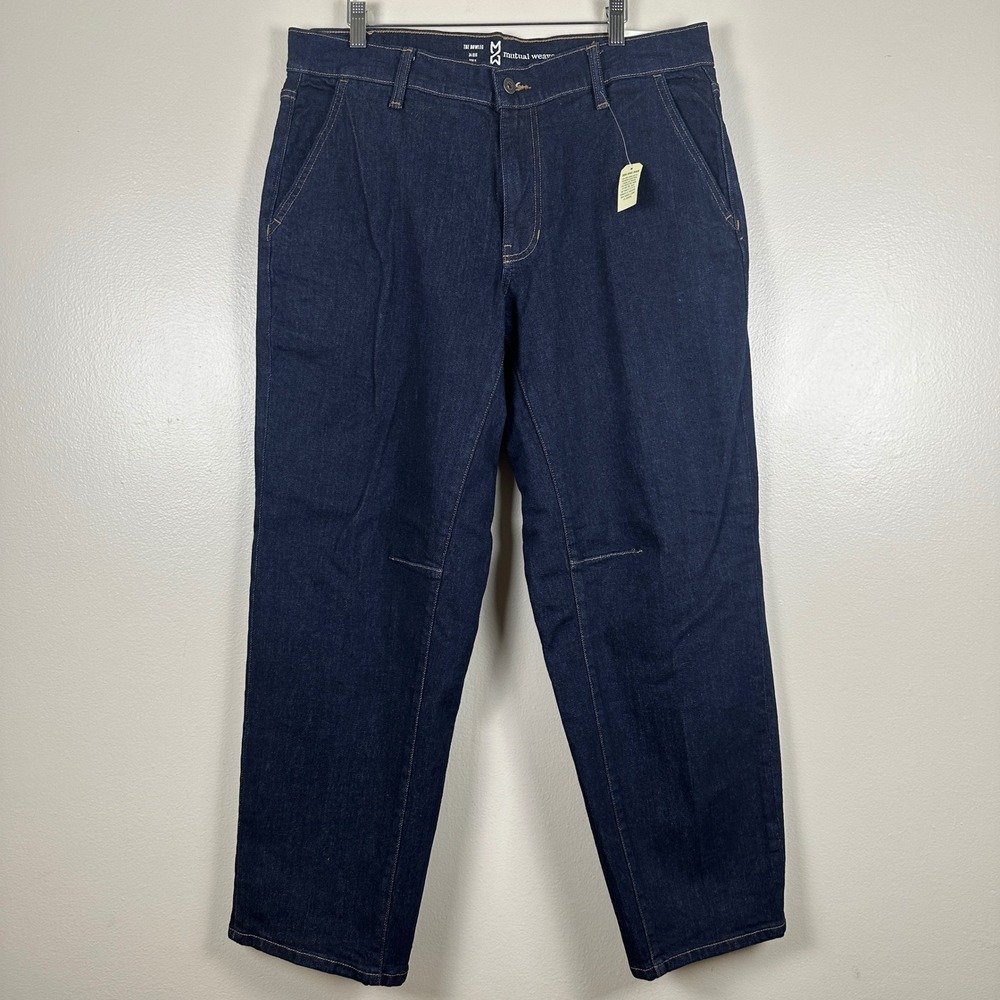 Mutual Weave Men's 34 Regular The Bowleg Jeans Raw Rinse Dark Blue Stretch‎ NEW